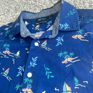 Nautica Men's Navy Tropical Print Shirt